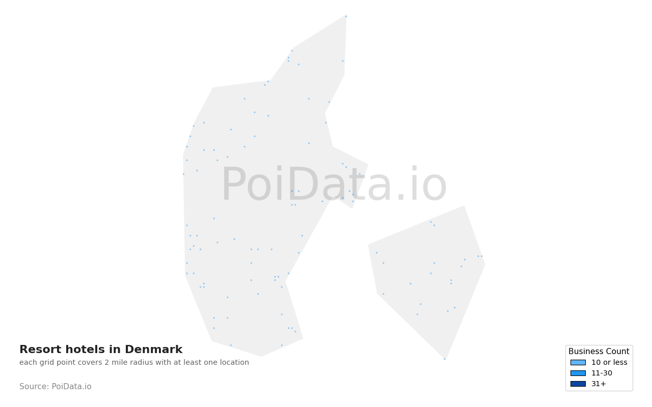 Resort hotel density map for Denmark