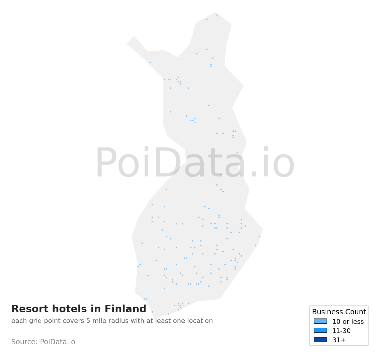 Resort hotel density map for Finland