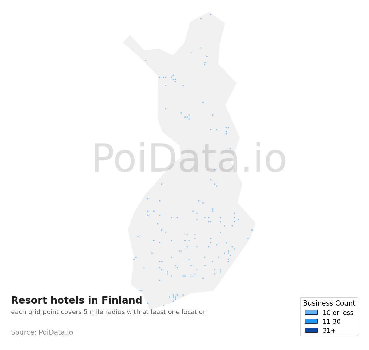 Resort hotel density map for Finland