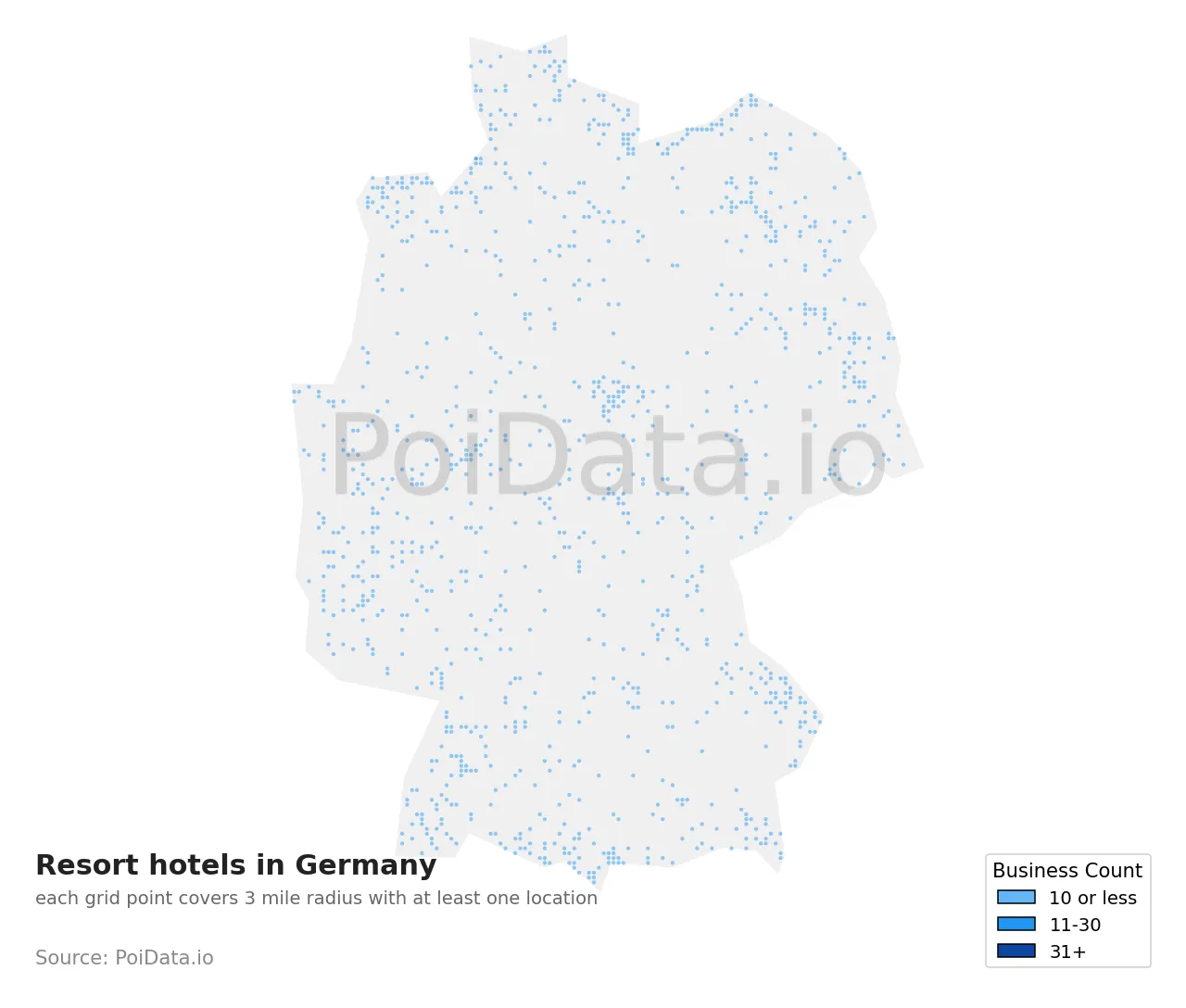 Resort hotel density map for Germany