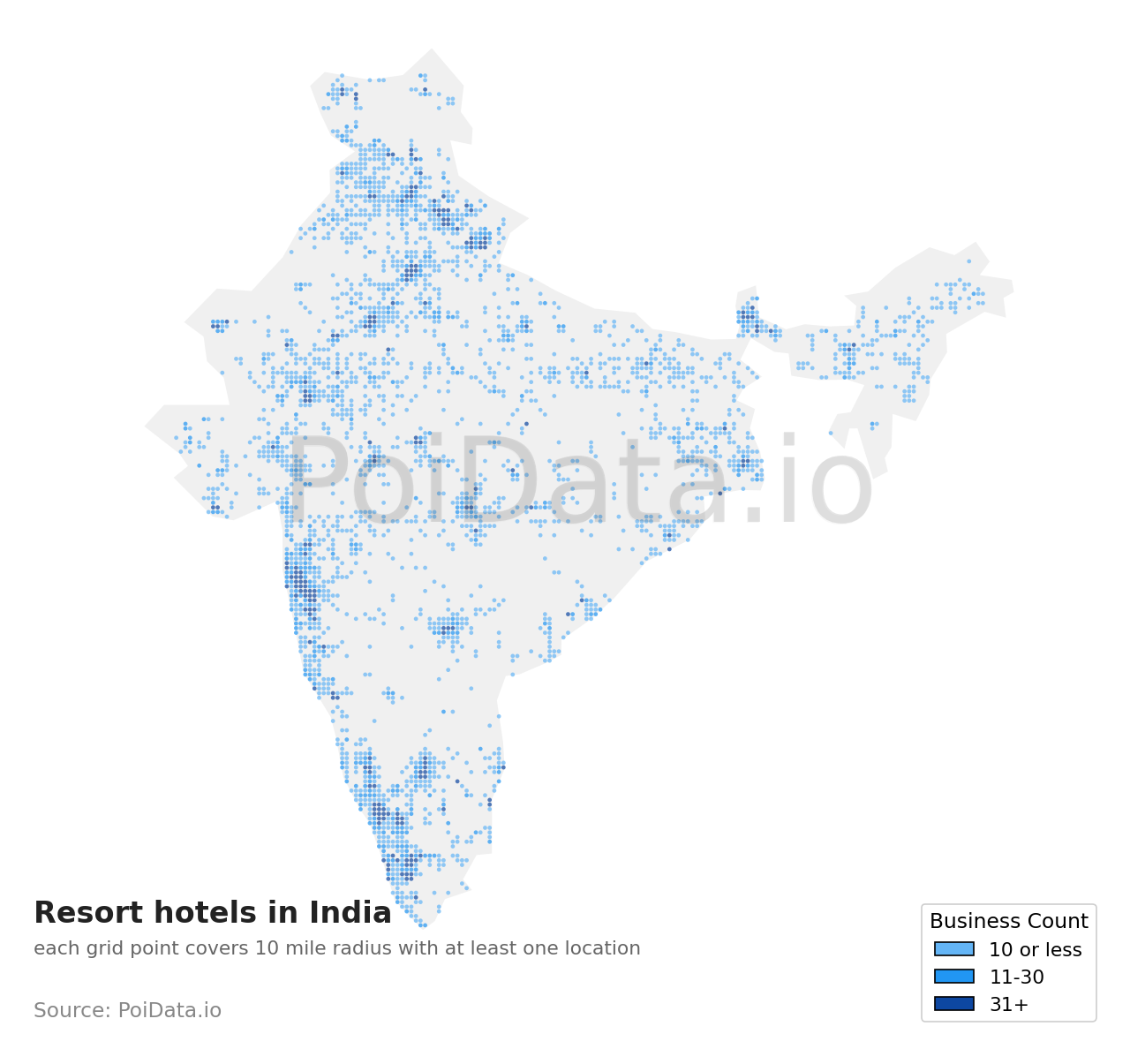 Resort hotel density map for India