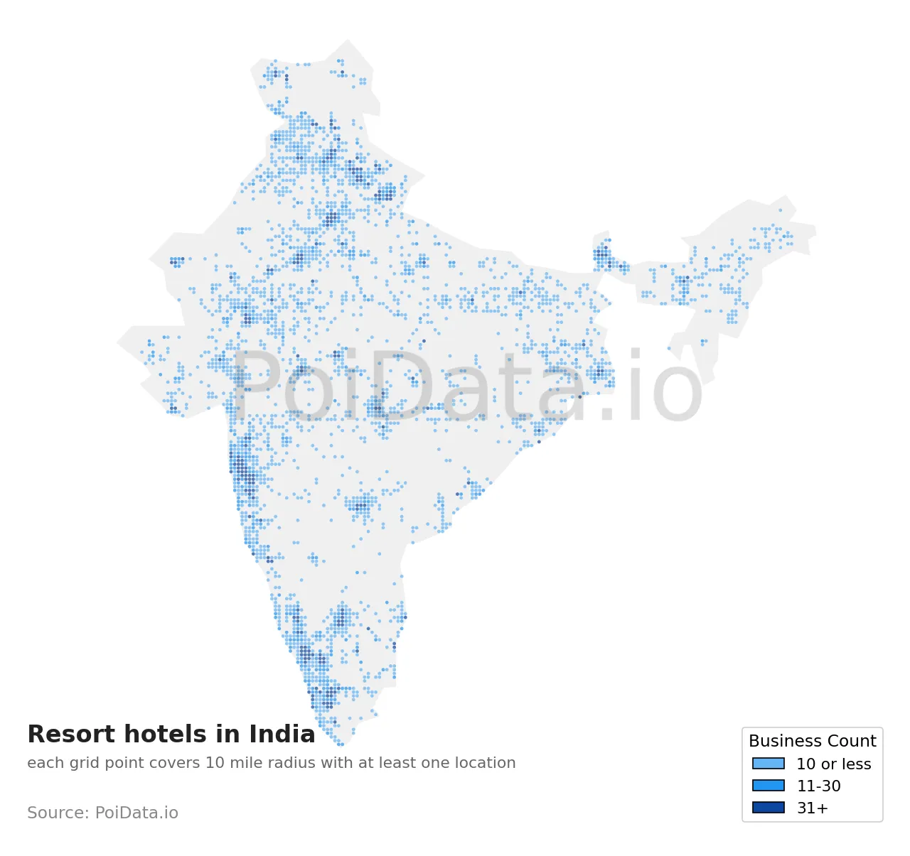 Resort hotel density map for India