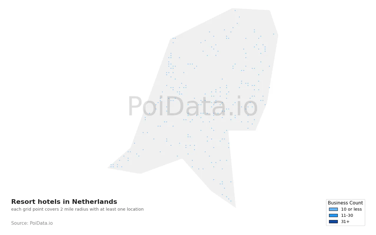 Resort hotel density map for Netherlands
