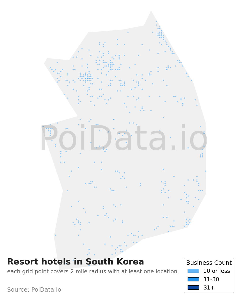 Resort hotel density map for South Korea