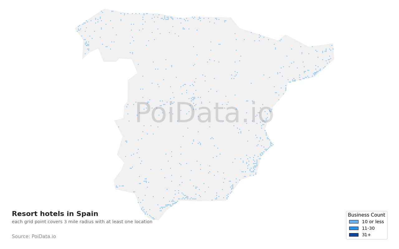 Resort hotel density map for Spain