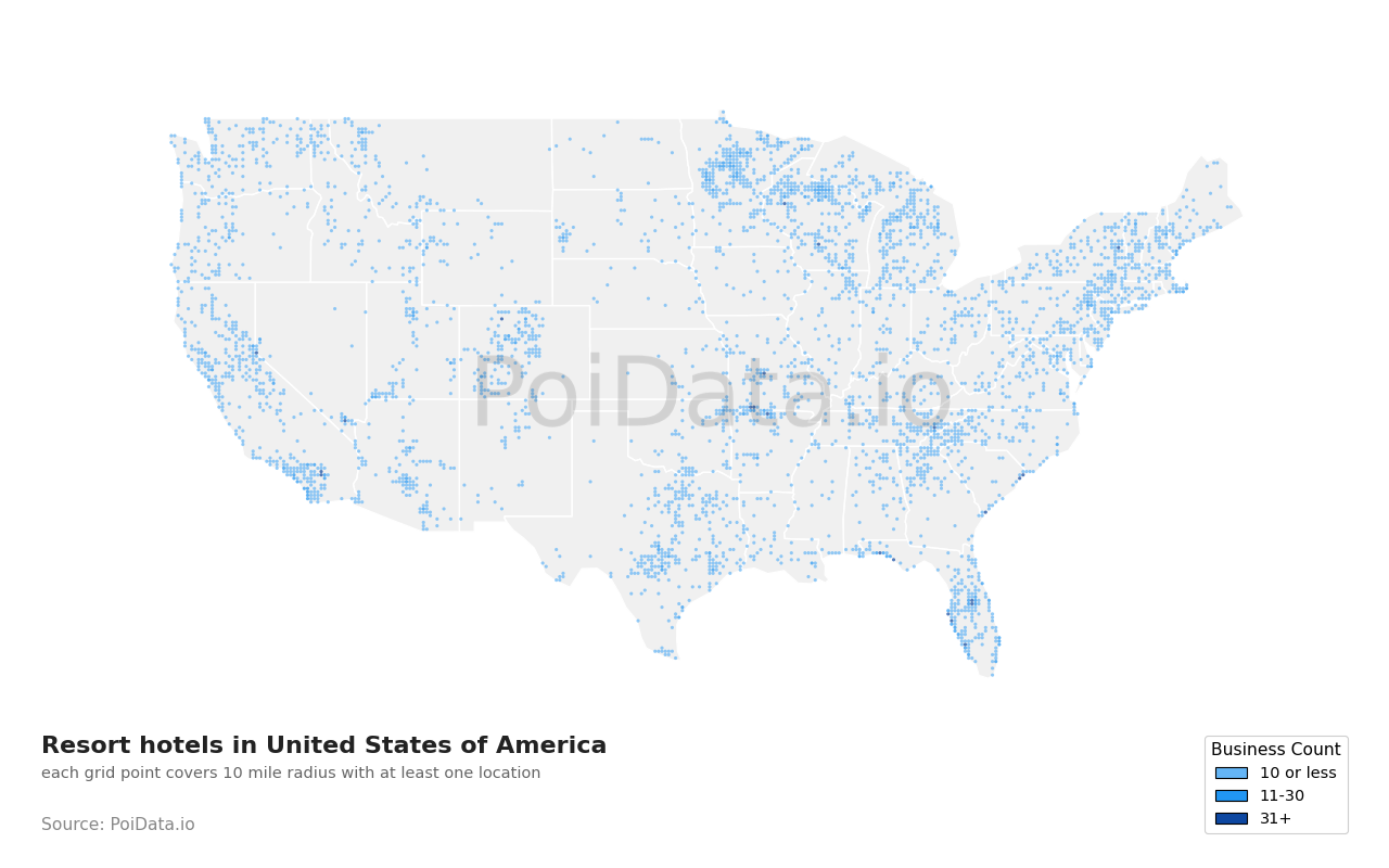 Resort hotel density map for Florida, United States