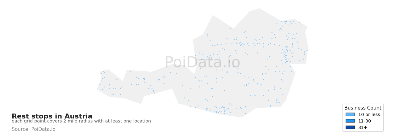 Rest stop density map for Austria