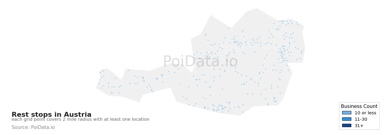 Rest stop density map for Austria