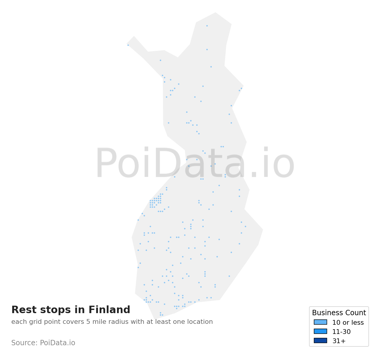 Rest stop density map for Finland