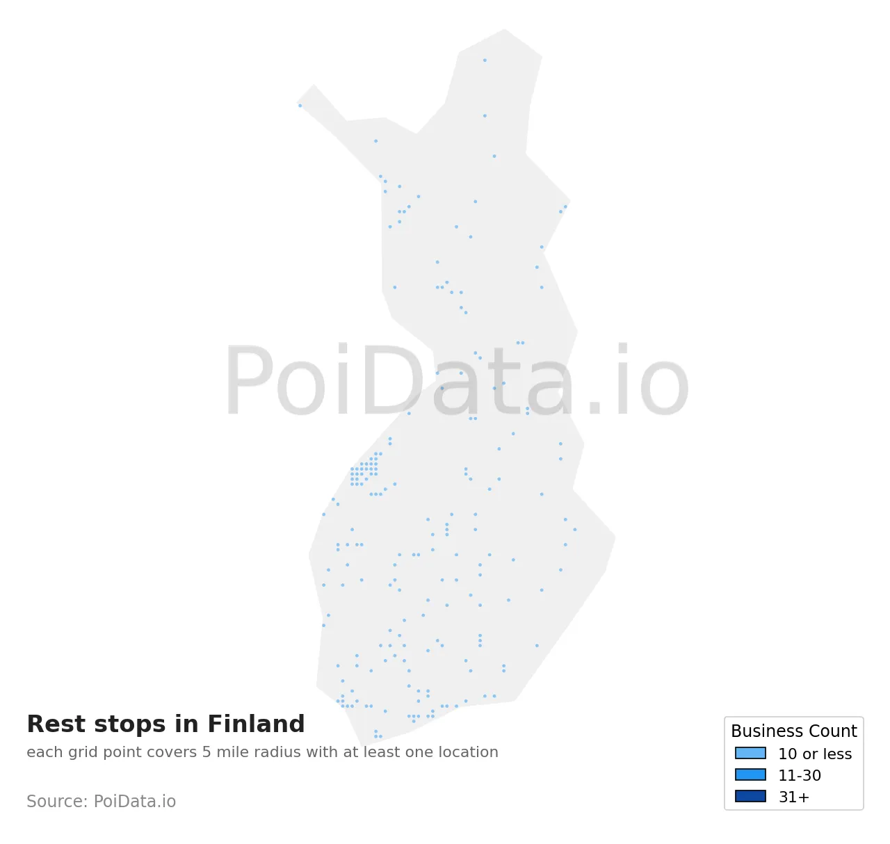 Rest stop density map for Finland