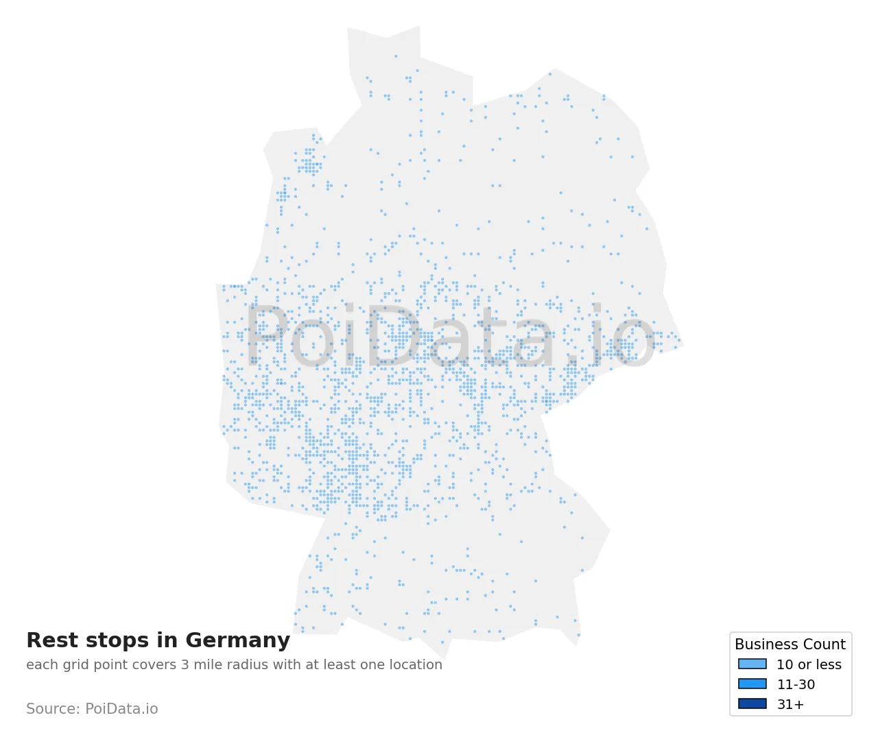 Rest stop density map for Germany