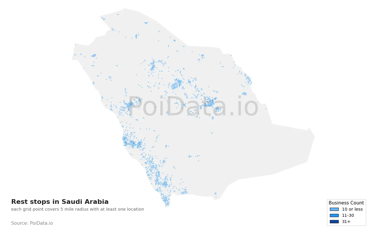 Rest stop density map for Saudi Arabia