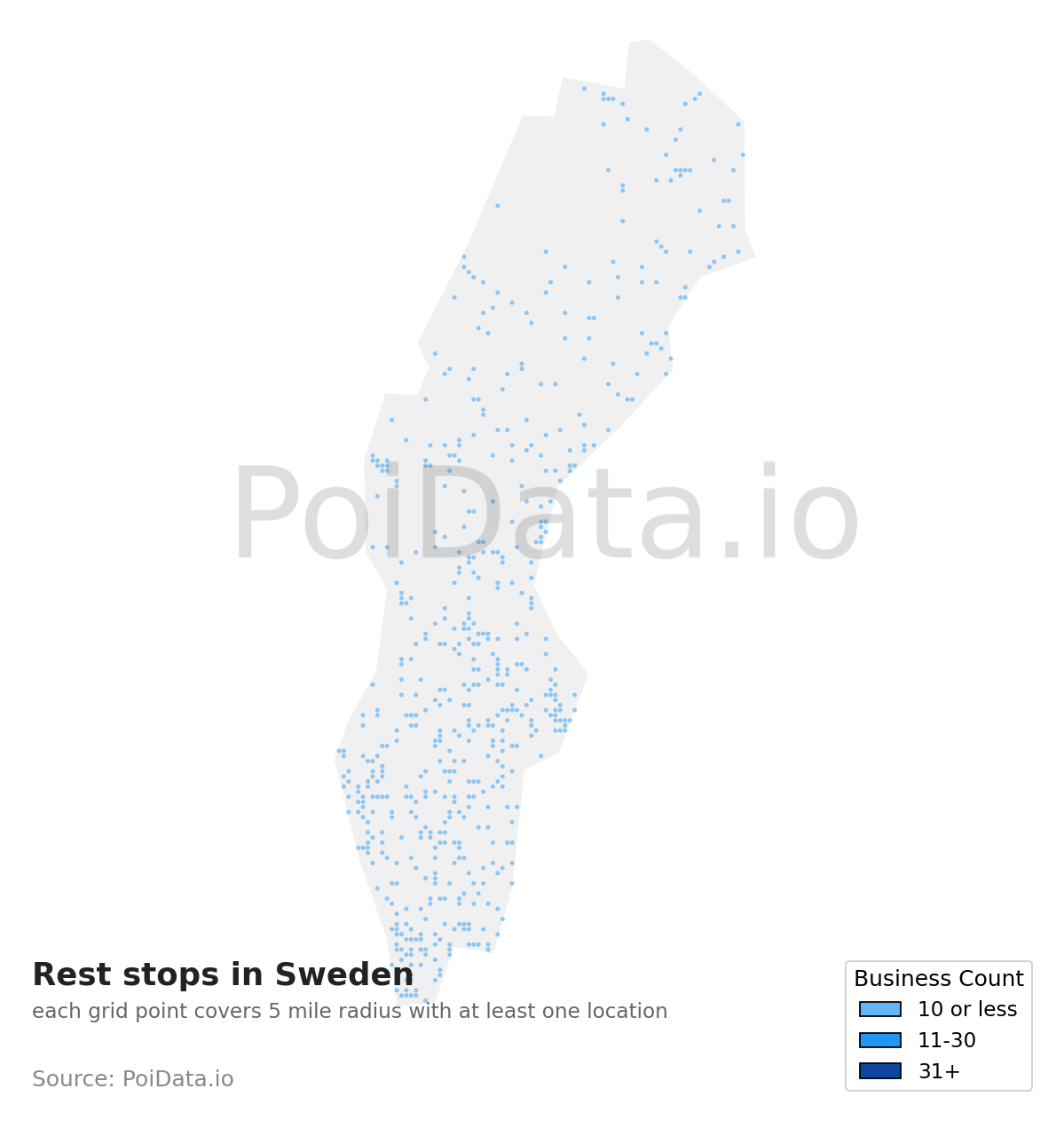 Rest stop density map for Sweden