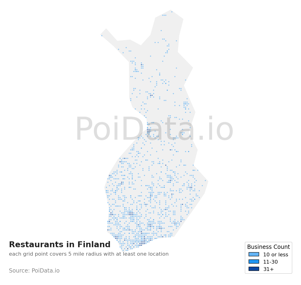 Restaurant density map for Finland