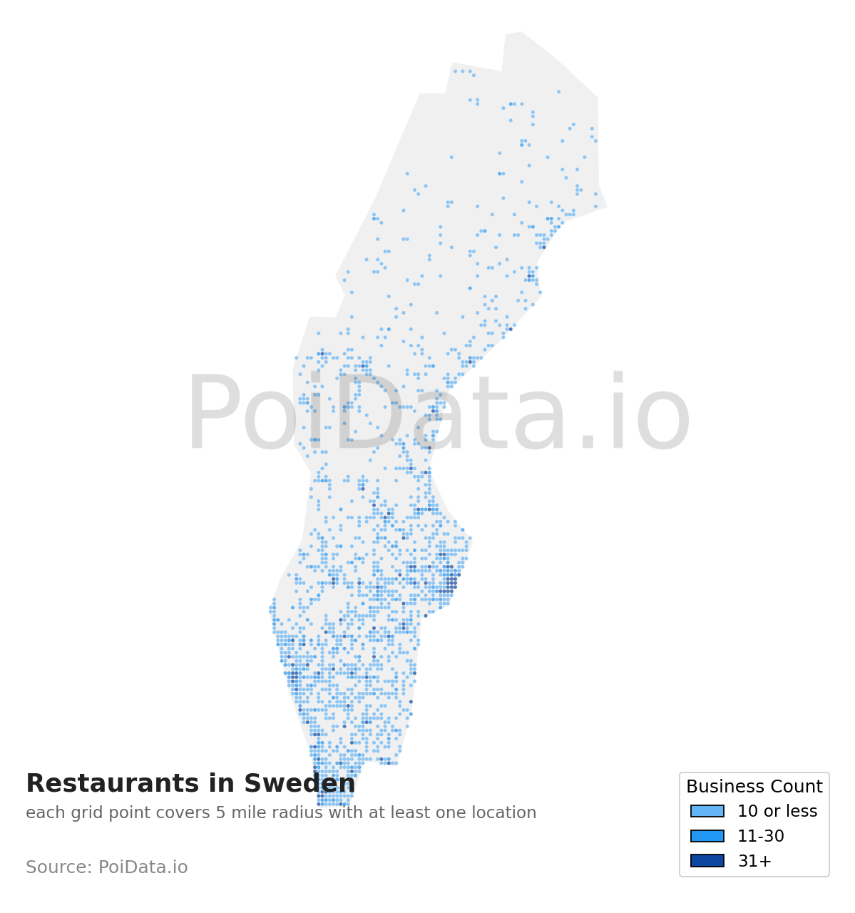 Restaurant density map for Sweden
