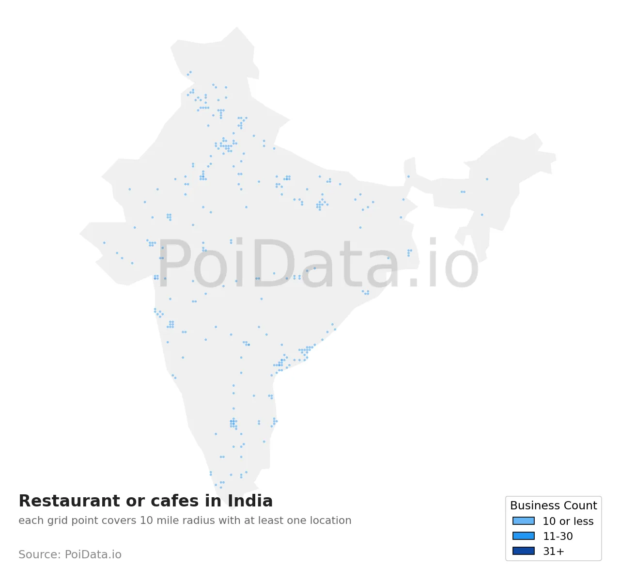 Restaurant or cafe density map for India