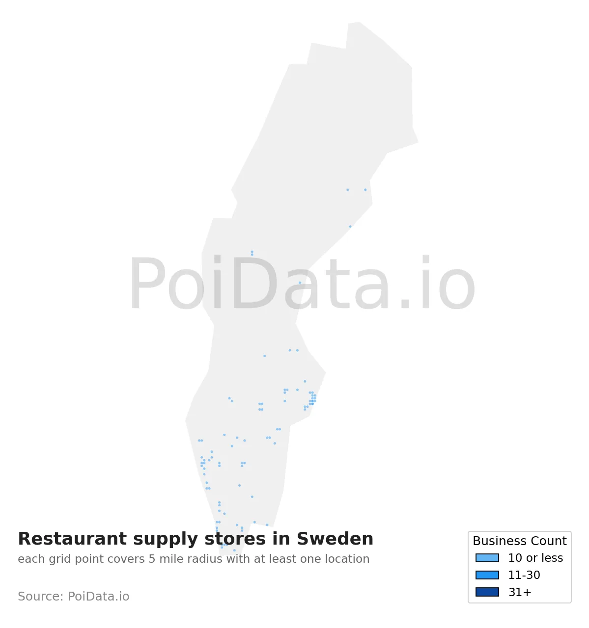 Restaurant supply store density map for Sweden