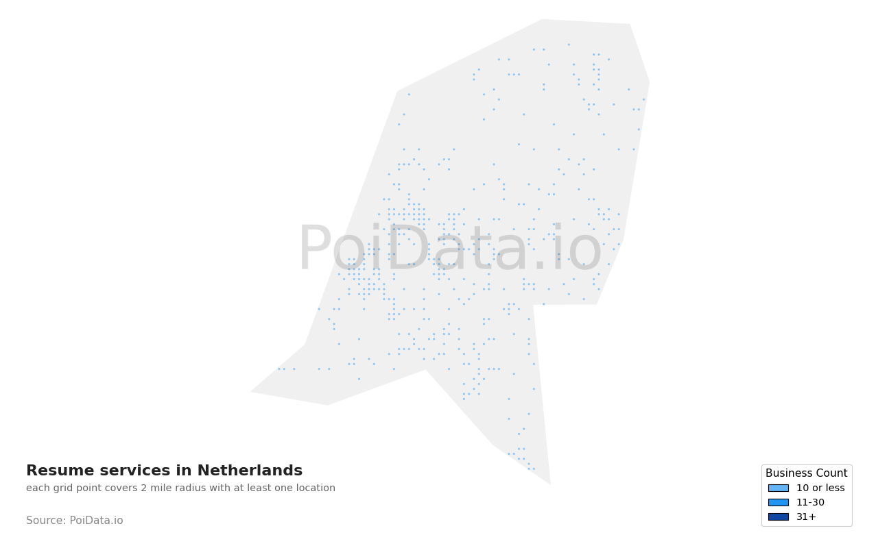 Resume service density map for Netherlands