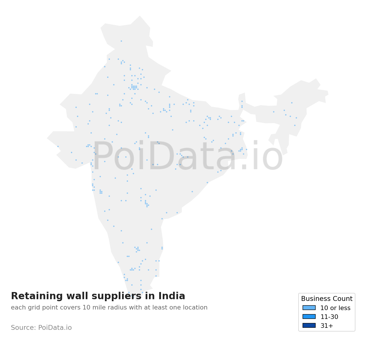 Retaining wall supplier density map for India