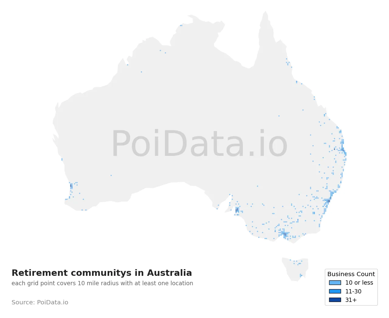 Retirement community density map for Australia