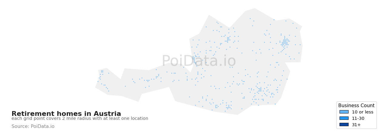 Retirement home density map for Austria