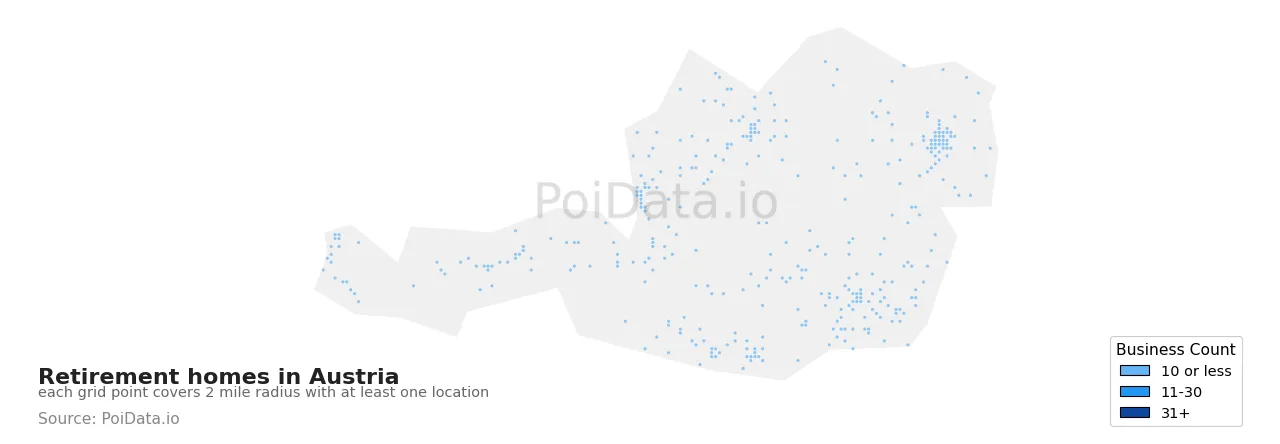Retirement home density map for Austria