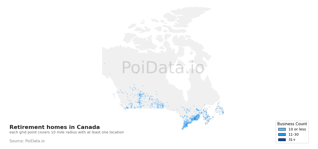 Retirement home density map for Canada