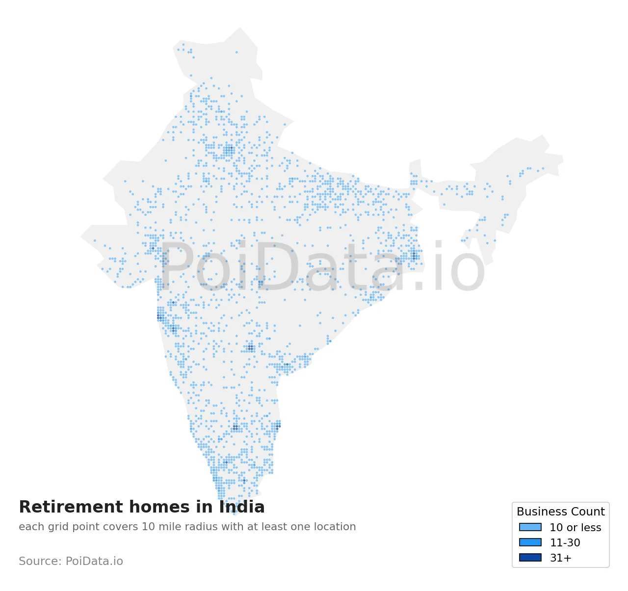 Retirement home density map for India