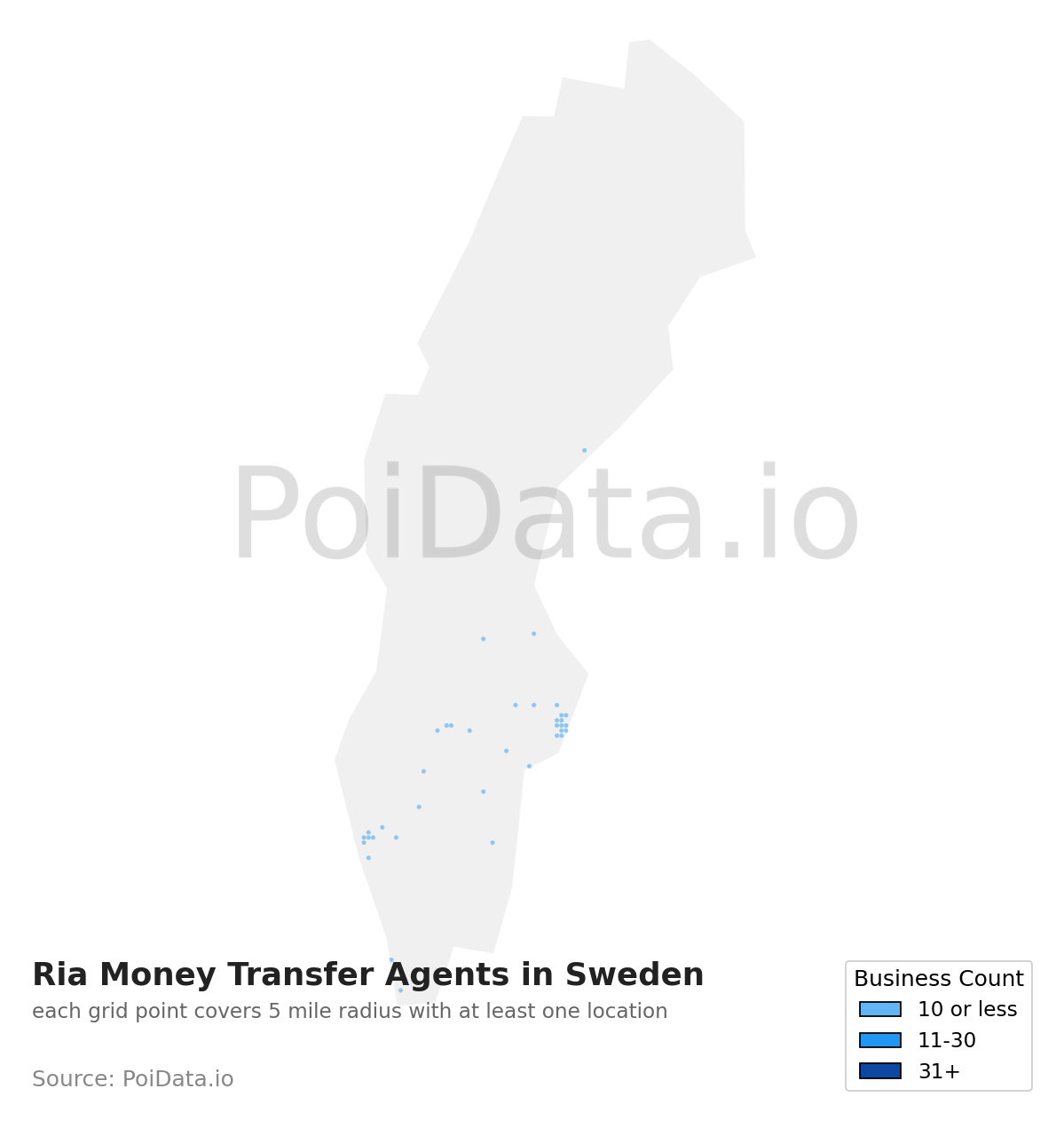 Ria Money Transfer Agent density map for Sweden