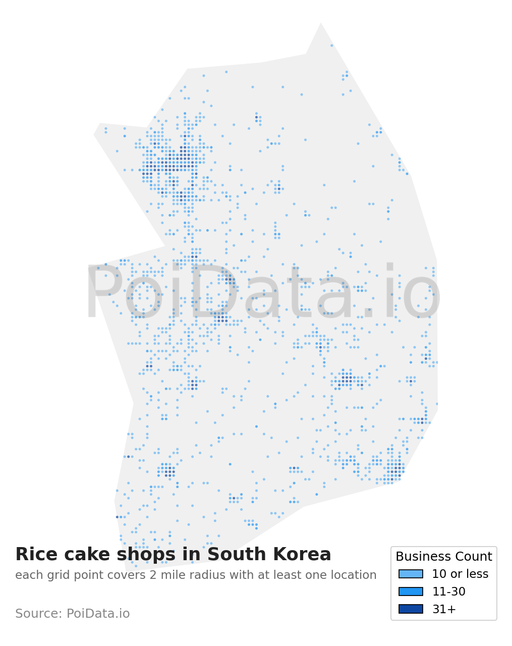 Rice cake shop density map for South Korea