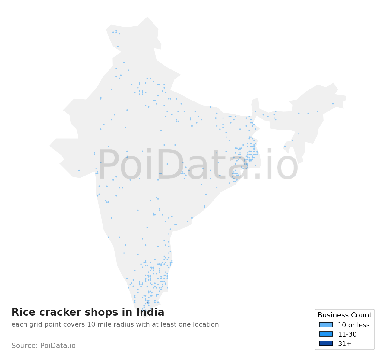 Rice cracker shop density map for India