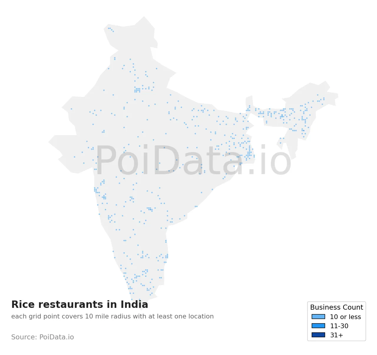 Rice restaurant density map for India