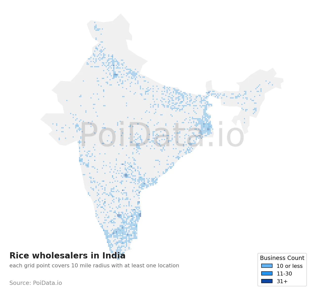 Rice wholesaler density map for India