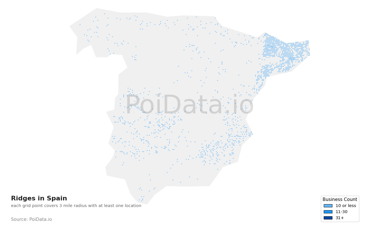 Ridge density map for Spain