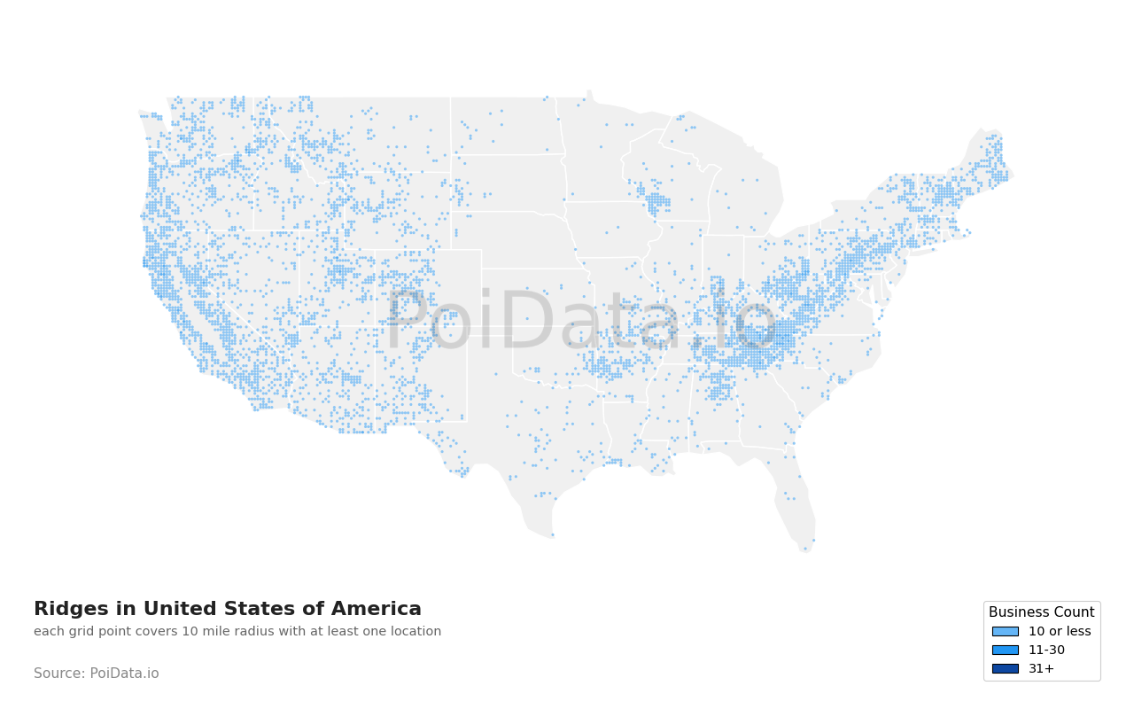 Ridge density map for United States