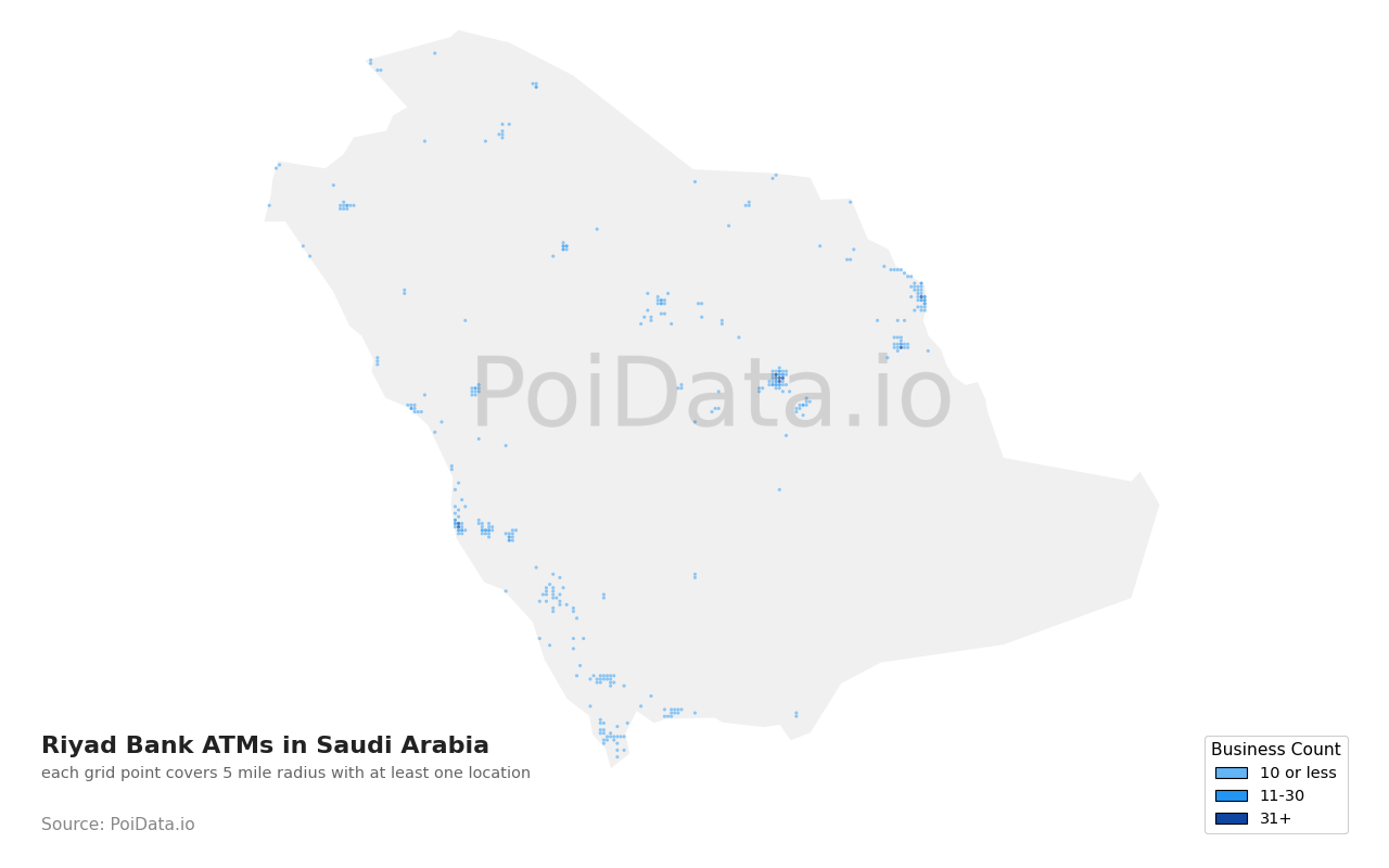 Riyad Bank ATM density map for Saudi Arabia