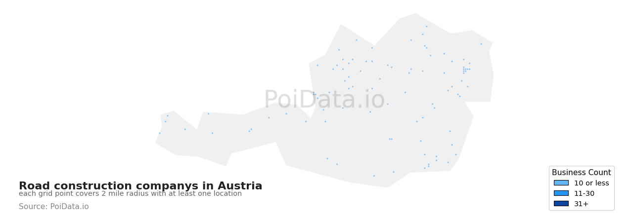 Road construction company density map for Austria