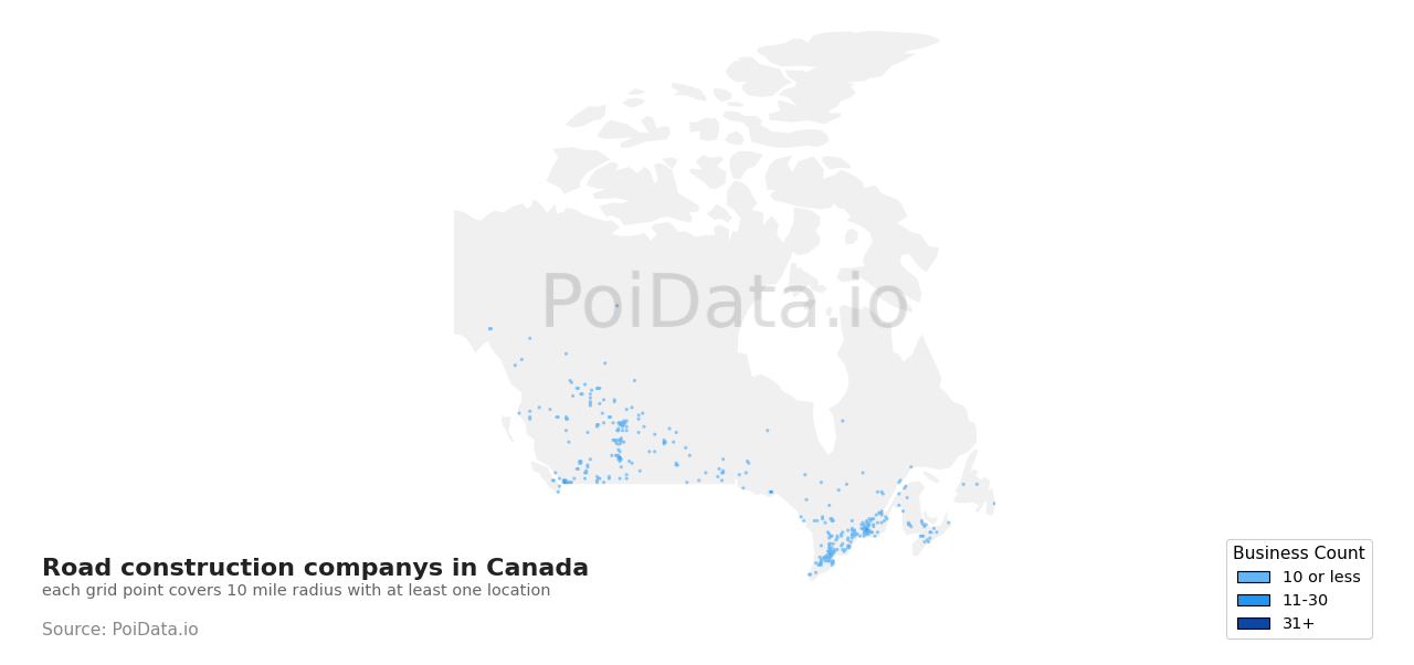 Road construction company density map for Canada