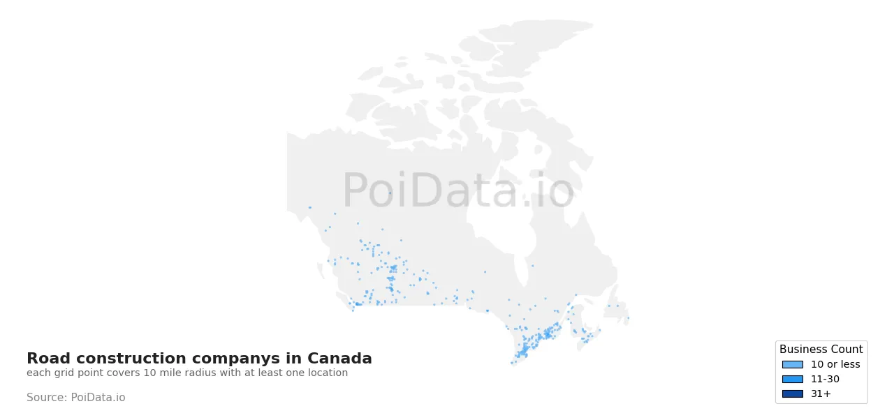 Road construction company density map for Canada