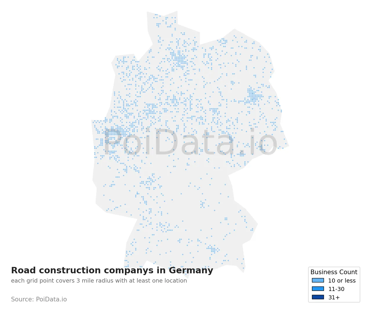 Road construction company density map for Germany