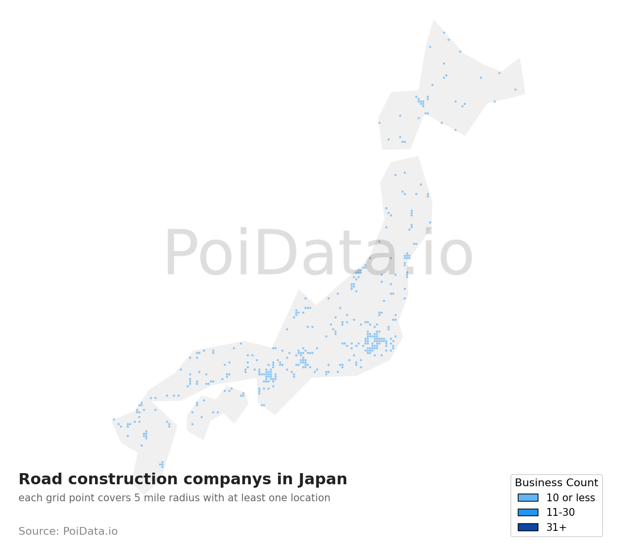 Road construction company density map for Japan
