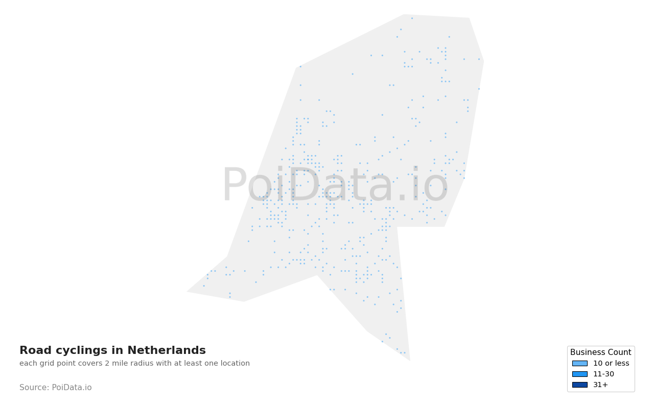 Road cycling density map for Netherlands
