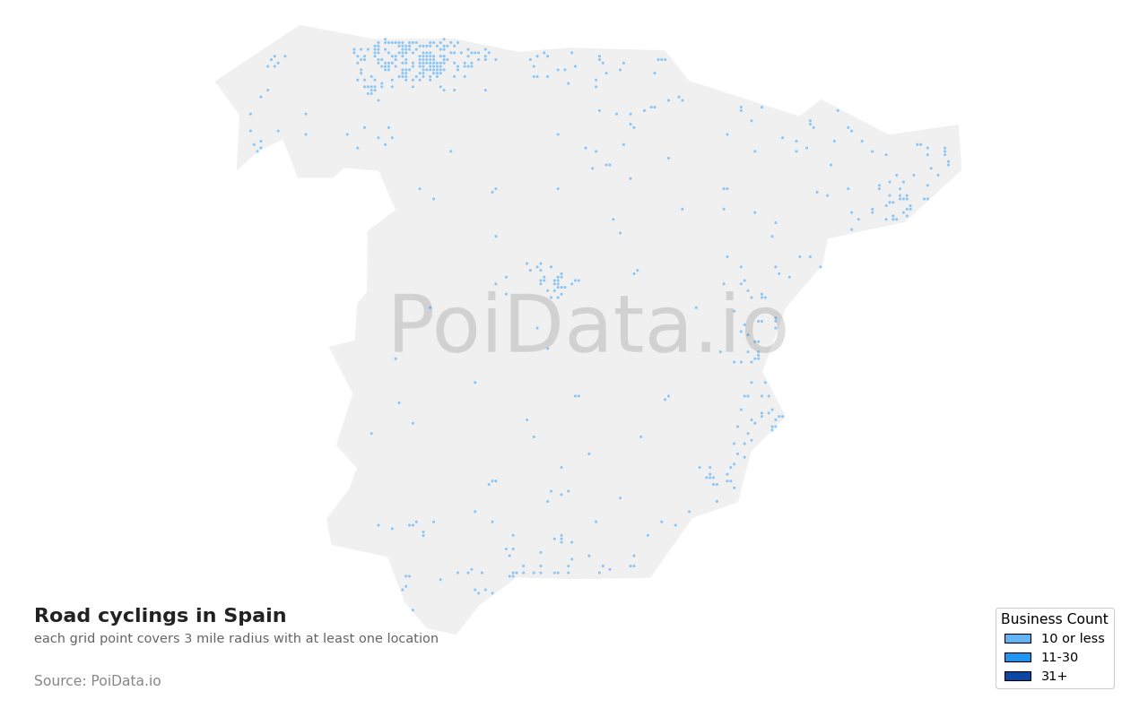 Road cycling density map for Spain