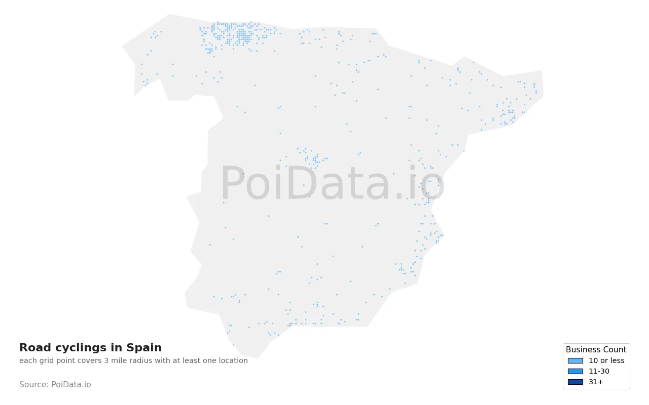 Road cycling density map for Spain