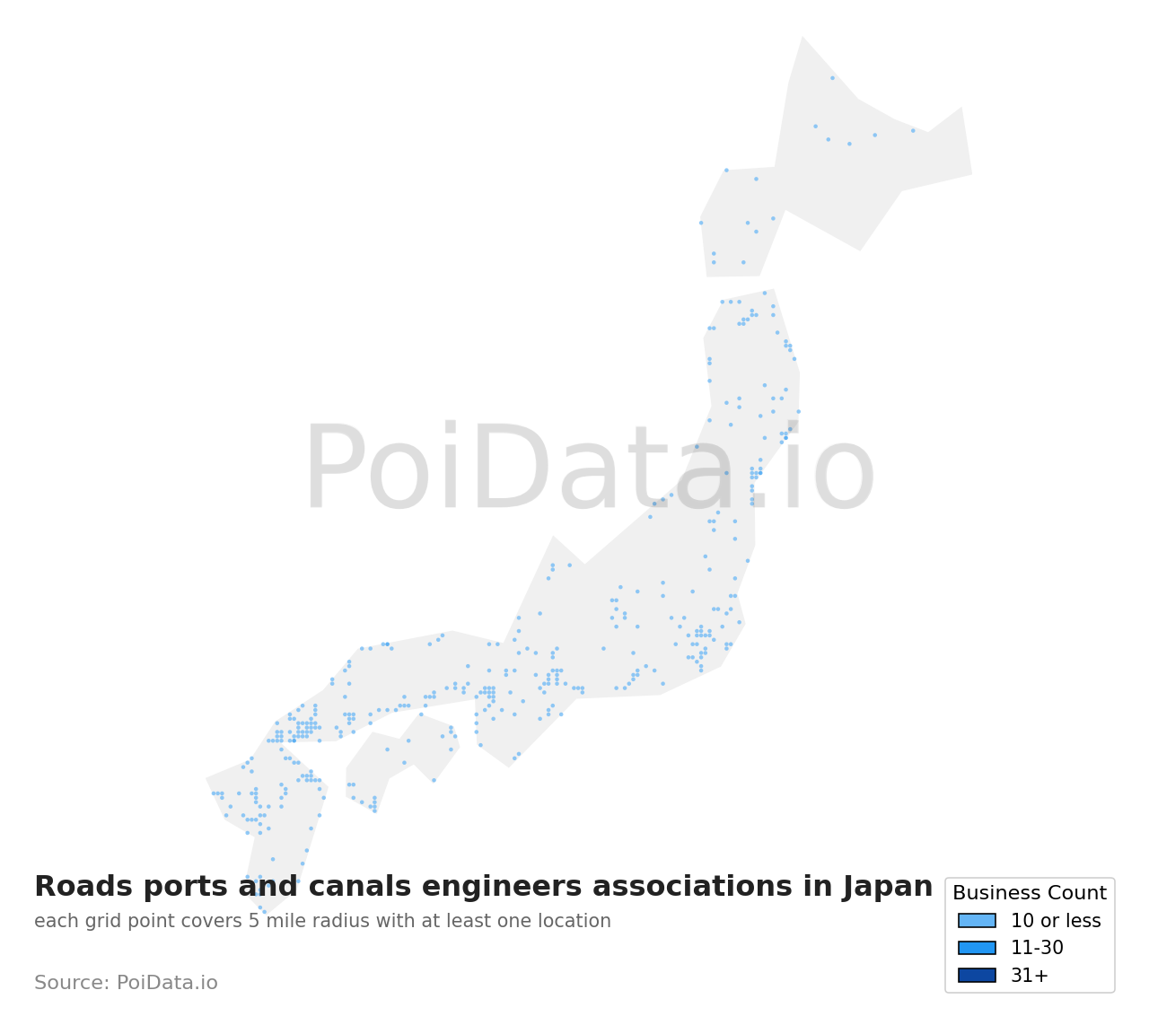 Roads ports and canals engineers association density map for Japan