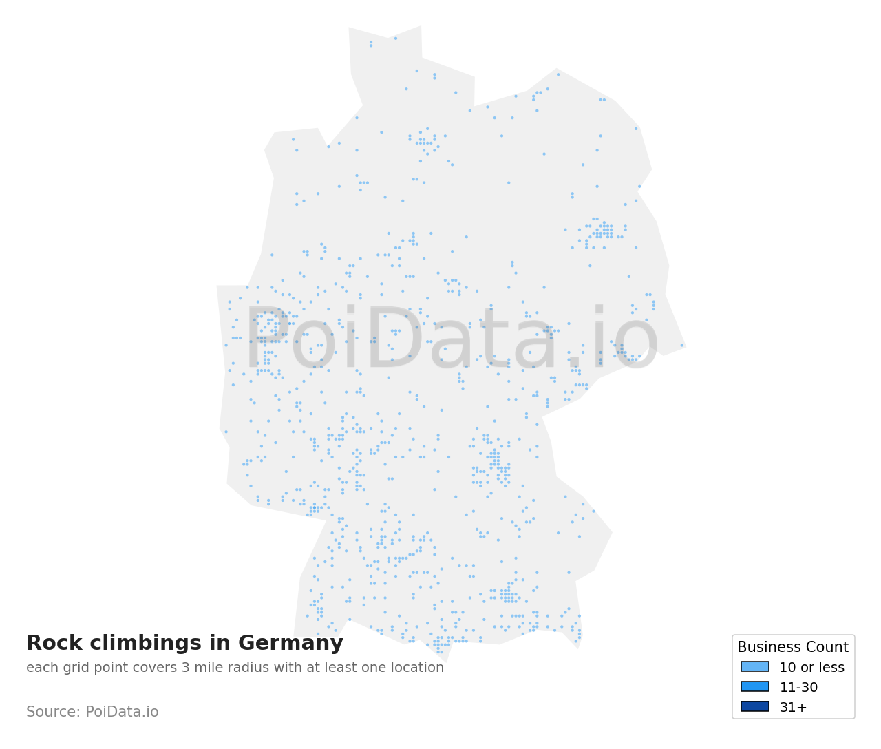 Rock climbing density map for Germany