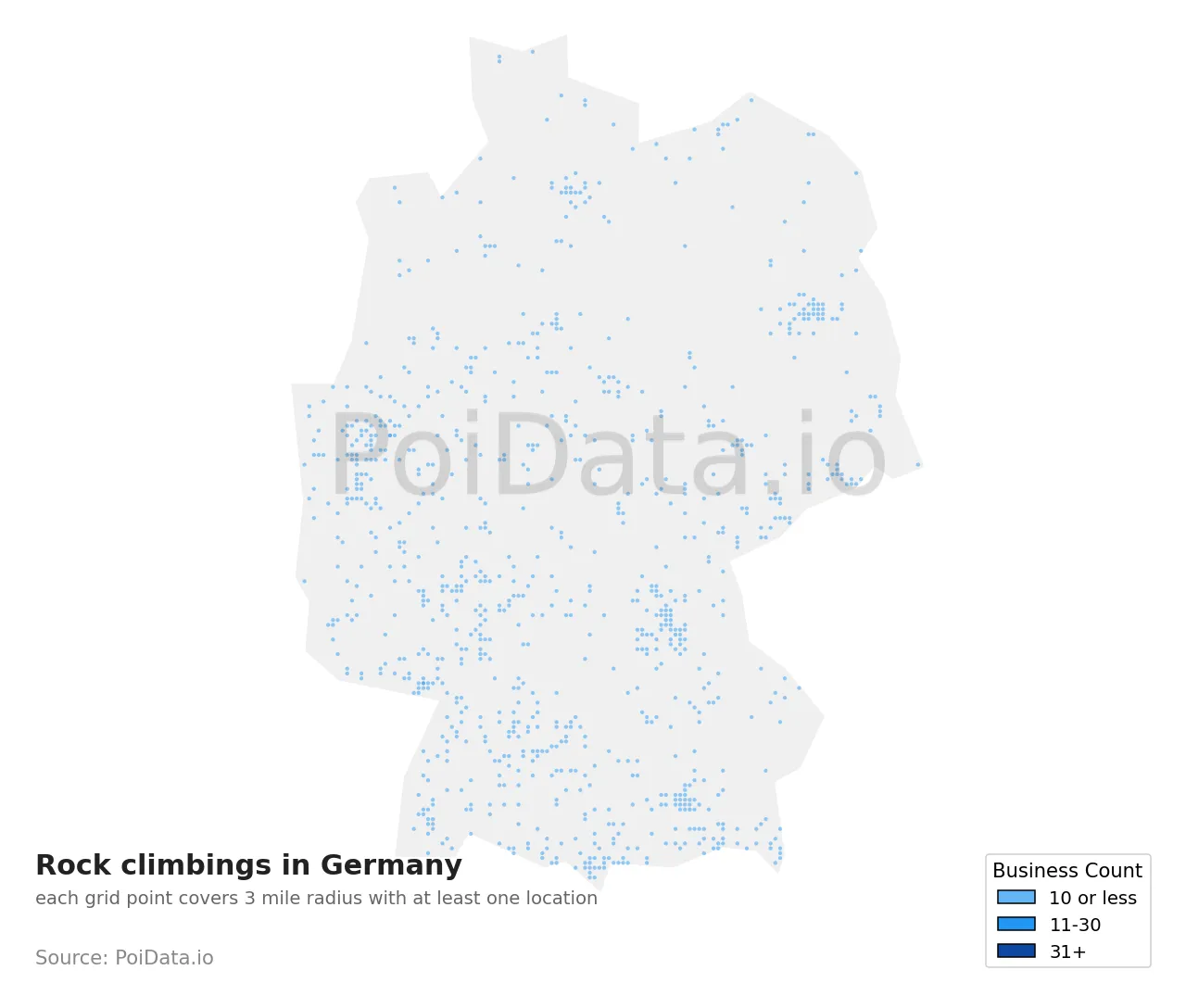 Rock climbing density map for Germany