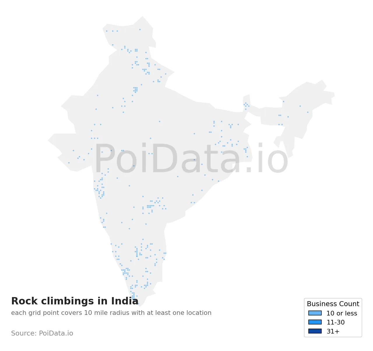 Rock climbing density map for India