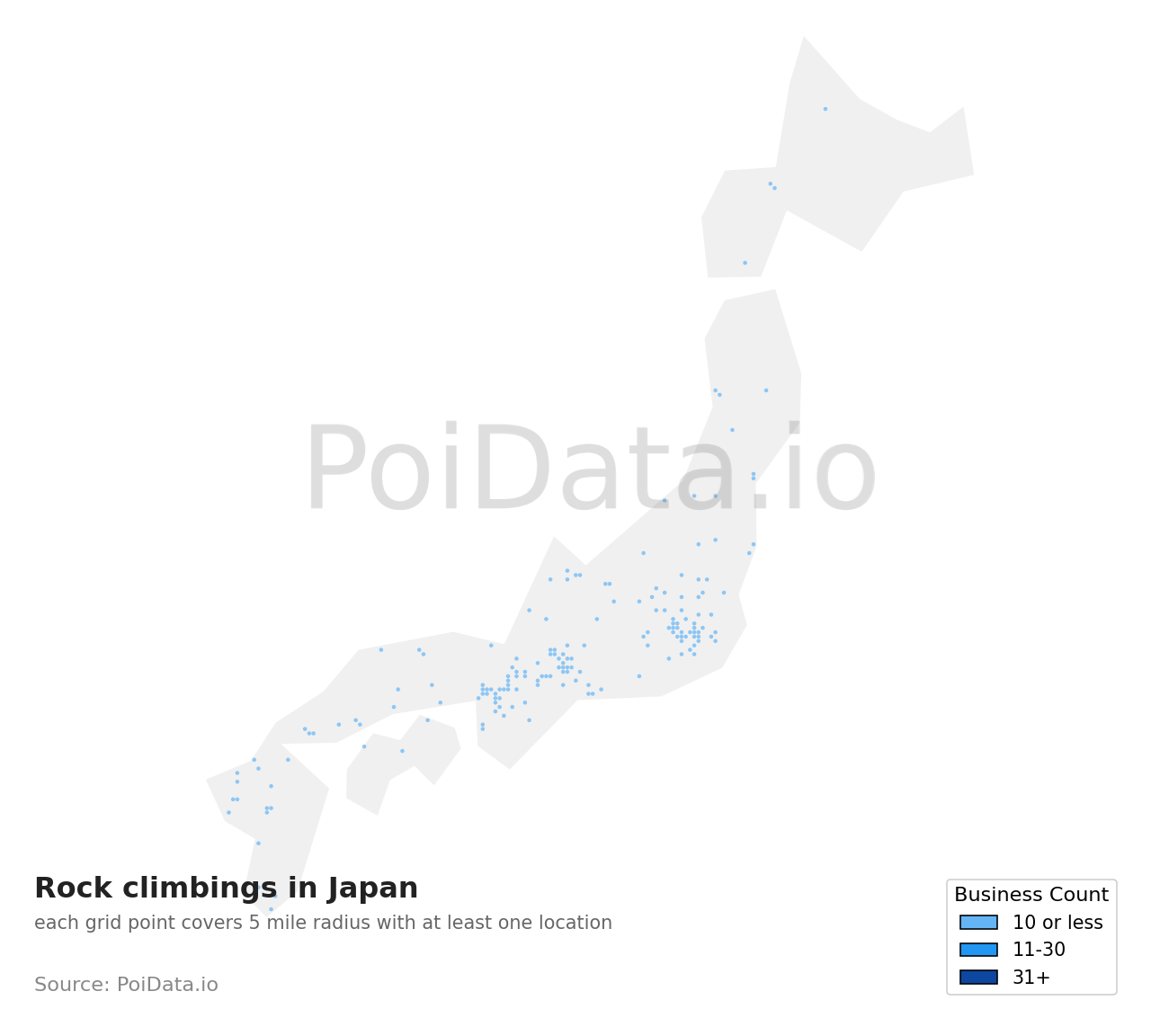 Rock climbing density map for Osaka, Japan
