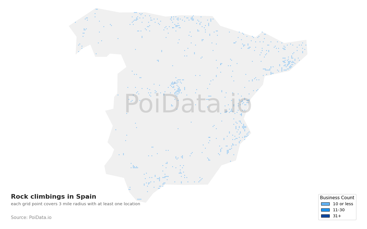 Rock climbing density map for Spain